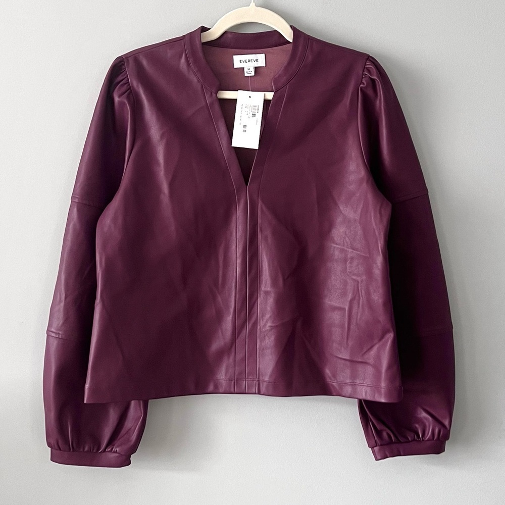 Evereve Deep Purple Faux Leather Blouse